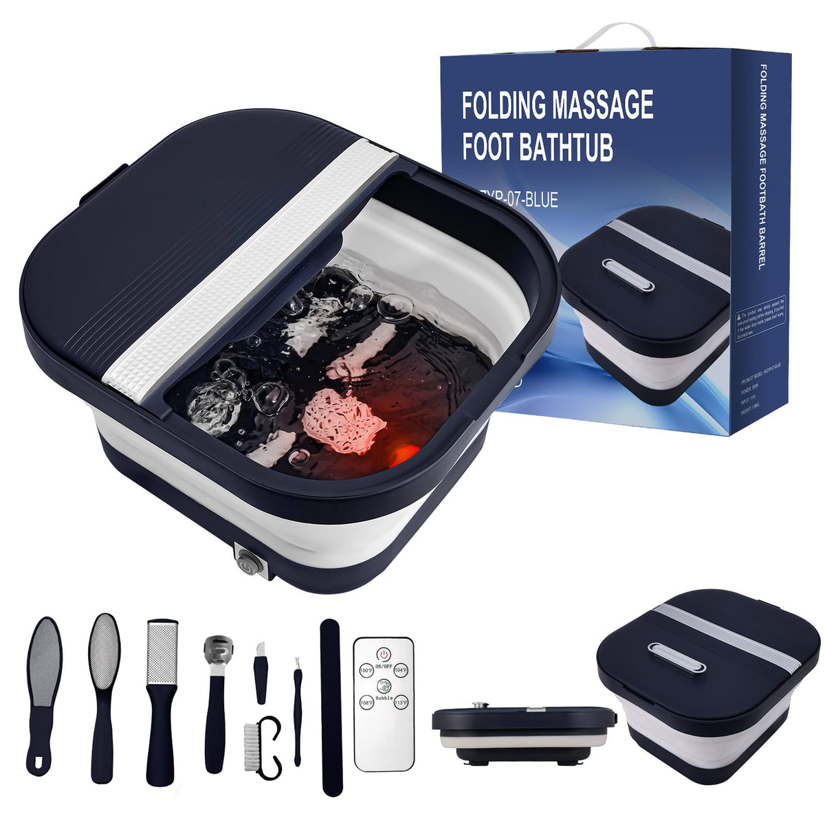 UNIFULL collapsible foot bath with remote control for easy home spa sessions.