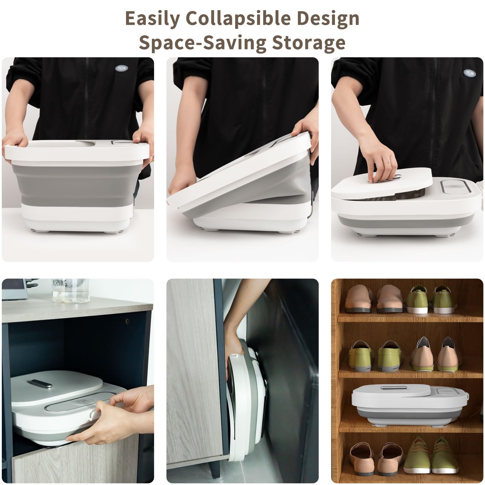 UNIFULL collapsible foot spa folded for compact storage saves space in small rooms.