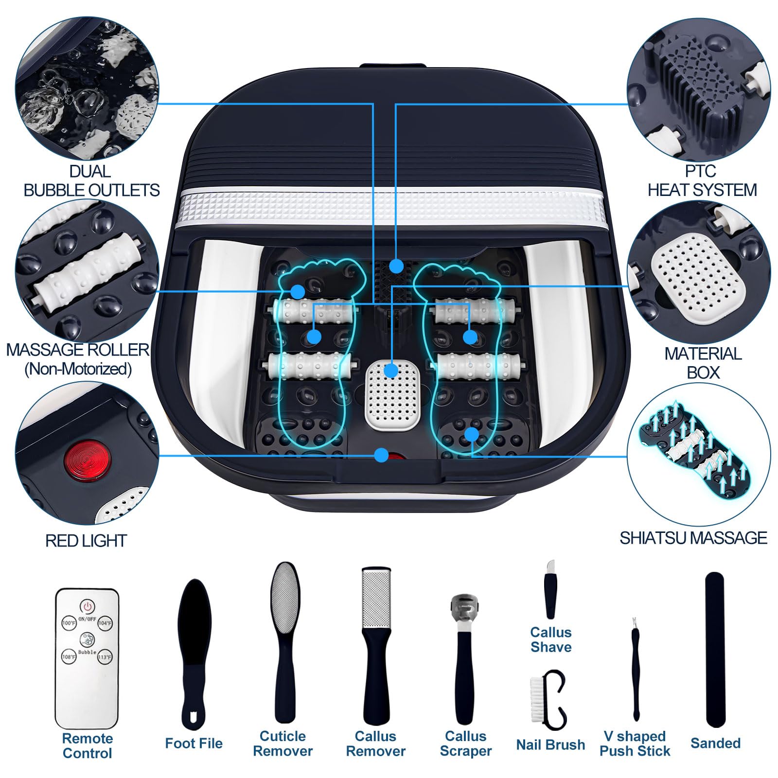 UNIFULL foot spa bubble function maintains warm water circulation for relaxation.