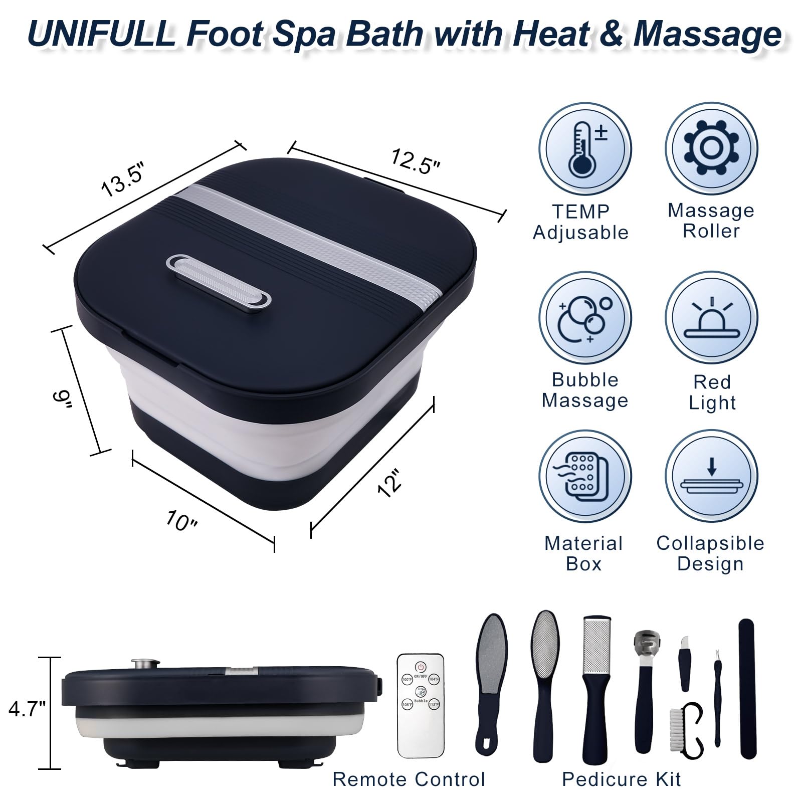 UNIFULL foot spa with massage rollers delivering shiatsu-like foot comfort.