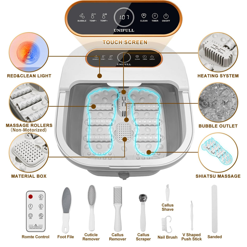 Massage rollers in UNIFULL foot spa stimulate relaxation and comfort.