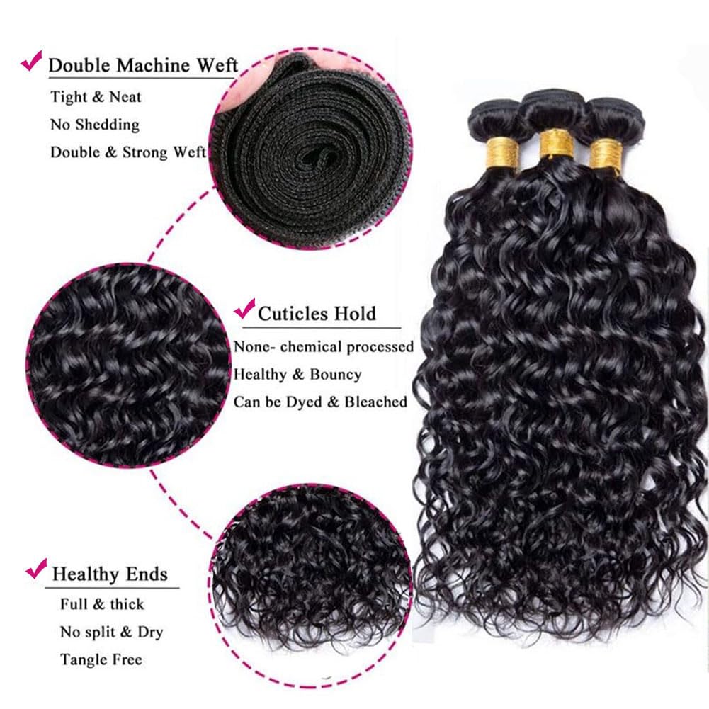UNILO water wave bundles 16-inch natural black, long-lasting fullness for party-ready styles