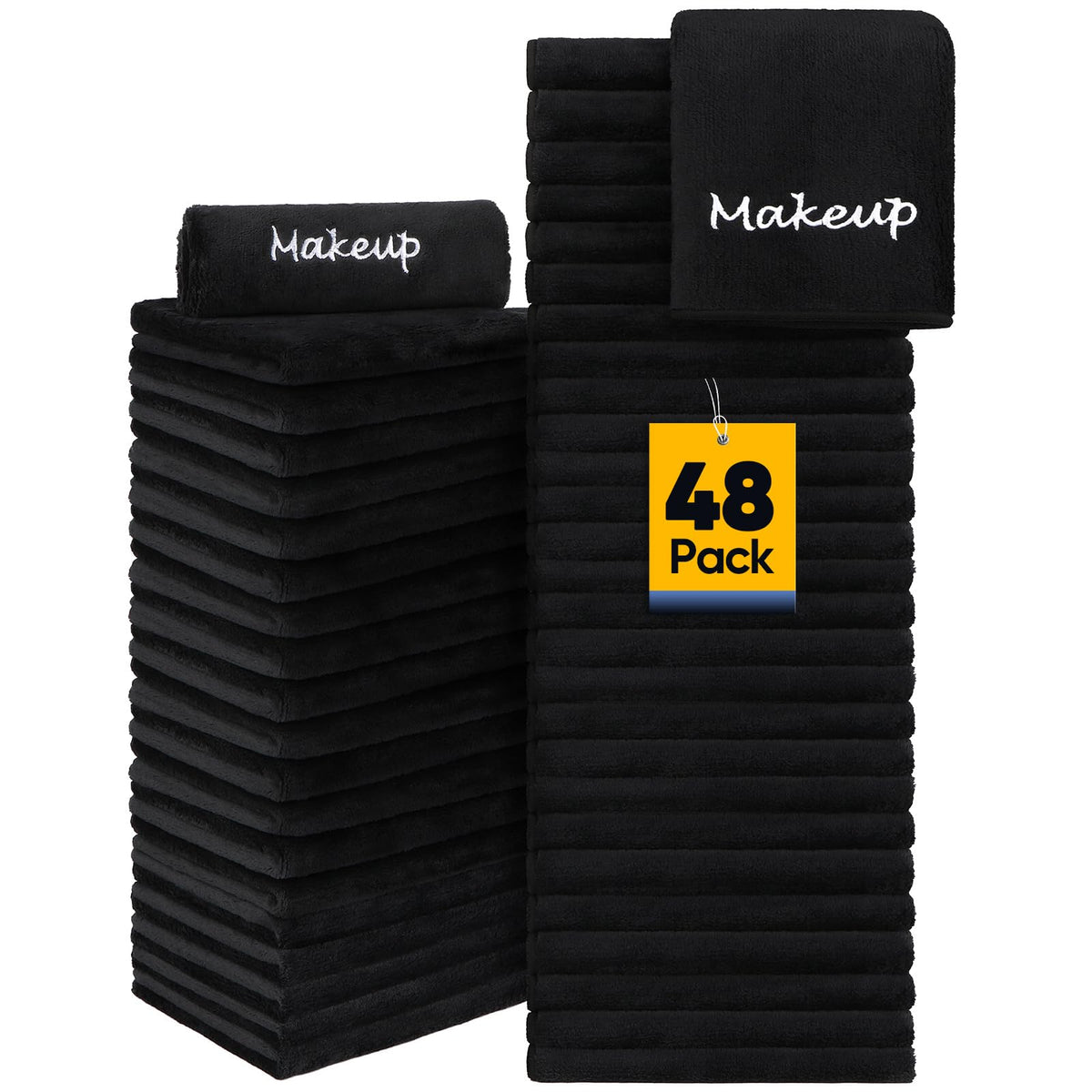 UNIMADE makeup remover cloth black 48-pack close-up shows plush coral fleece for quick-dry cleansing