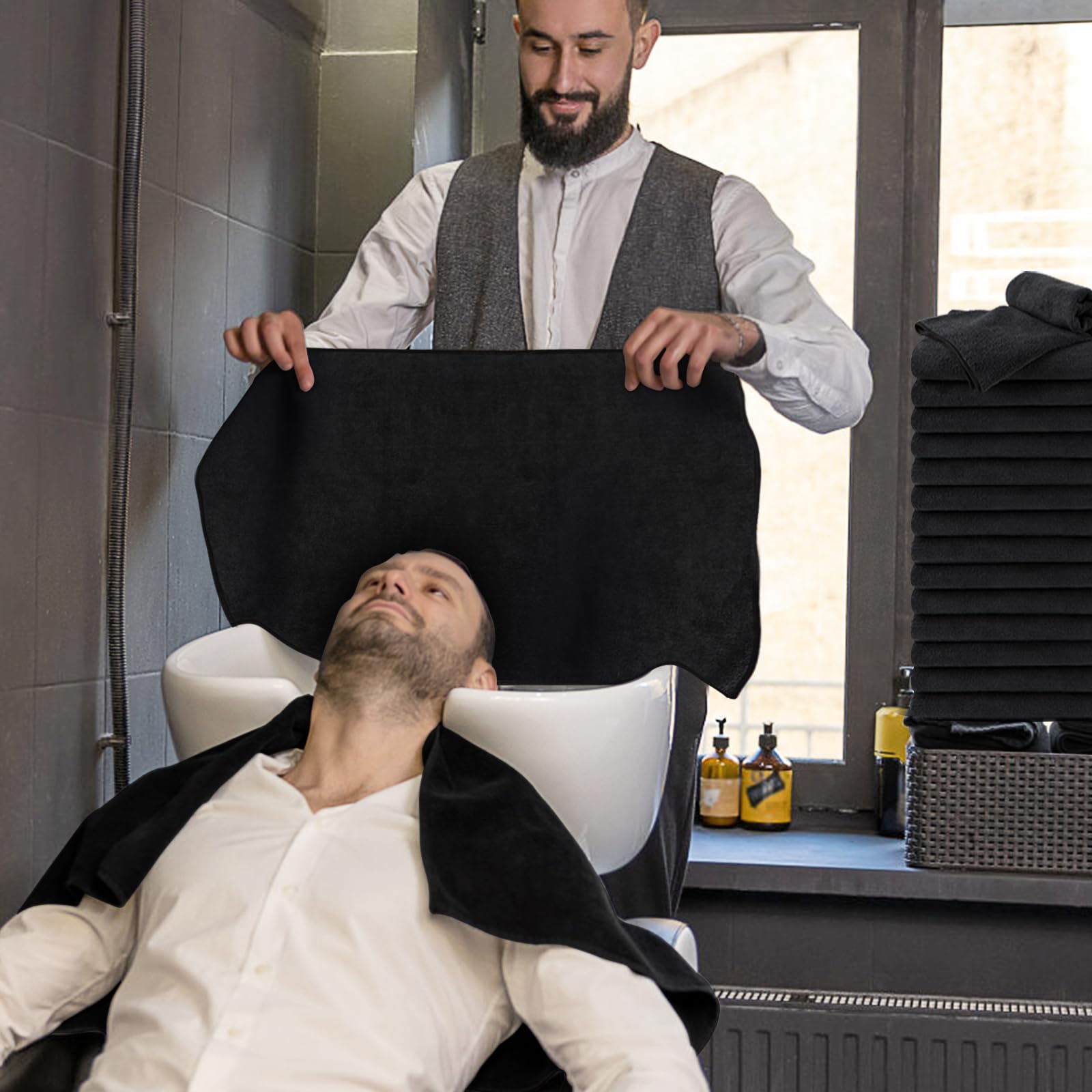 UNIMADE microfiber barber towels 16x29 inches ideal for quick hair drying.