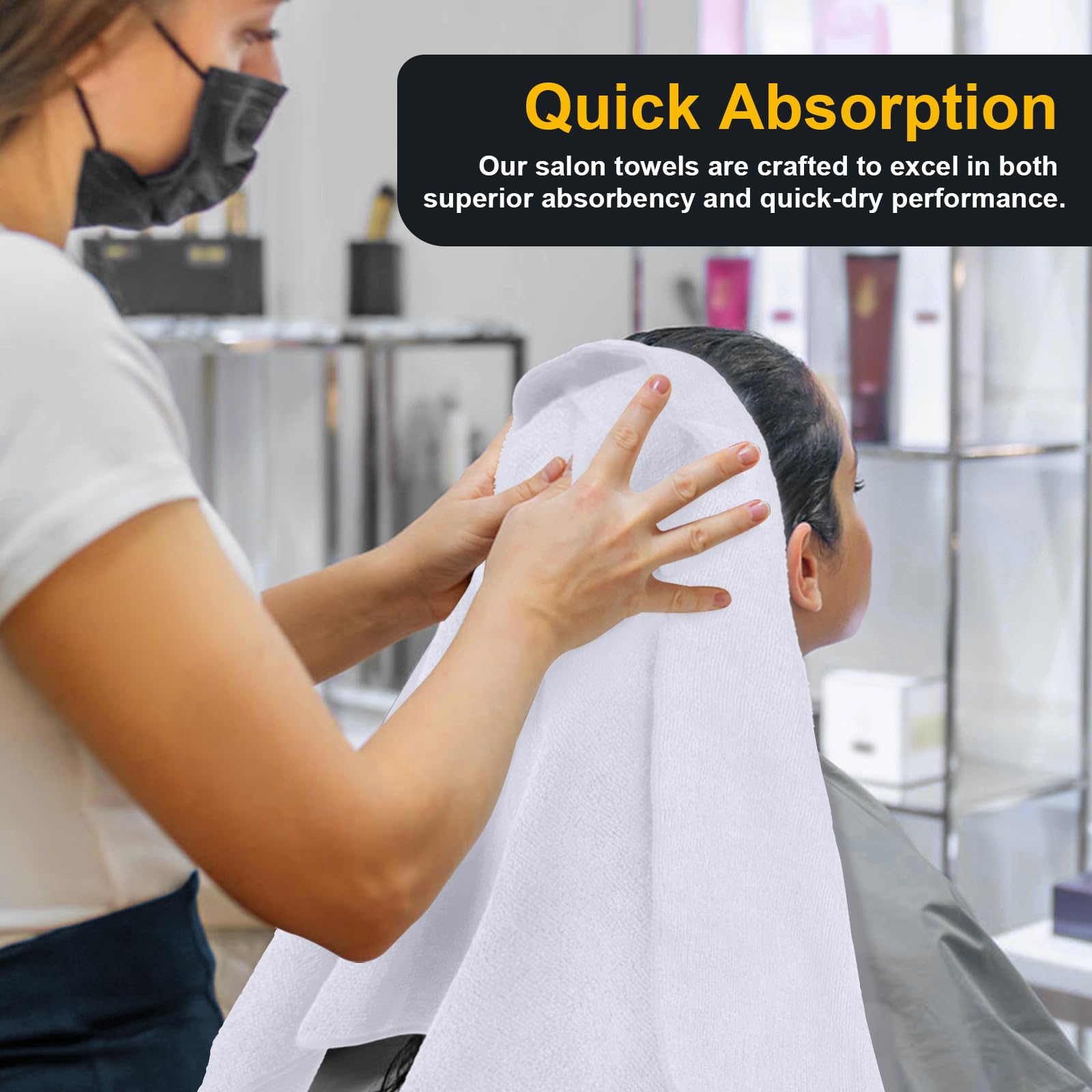 UNIMADE towels 24-pack machine washable for quick repeated salon cleanings.