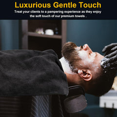 UNIMADE soft black salon towels emphasizing comfort and professional presentation.