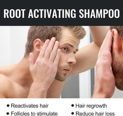 UN UNITEDTIME Root Activator Shampoo scalp-massage shot suggests scalp stimulation and circulation benefits.