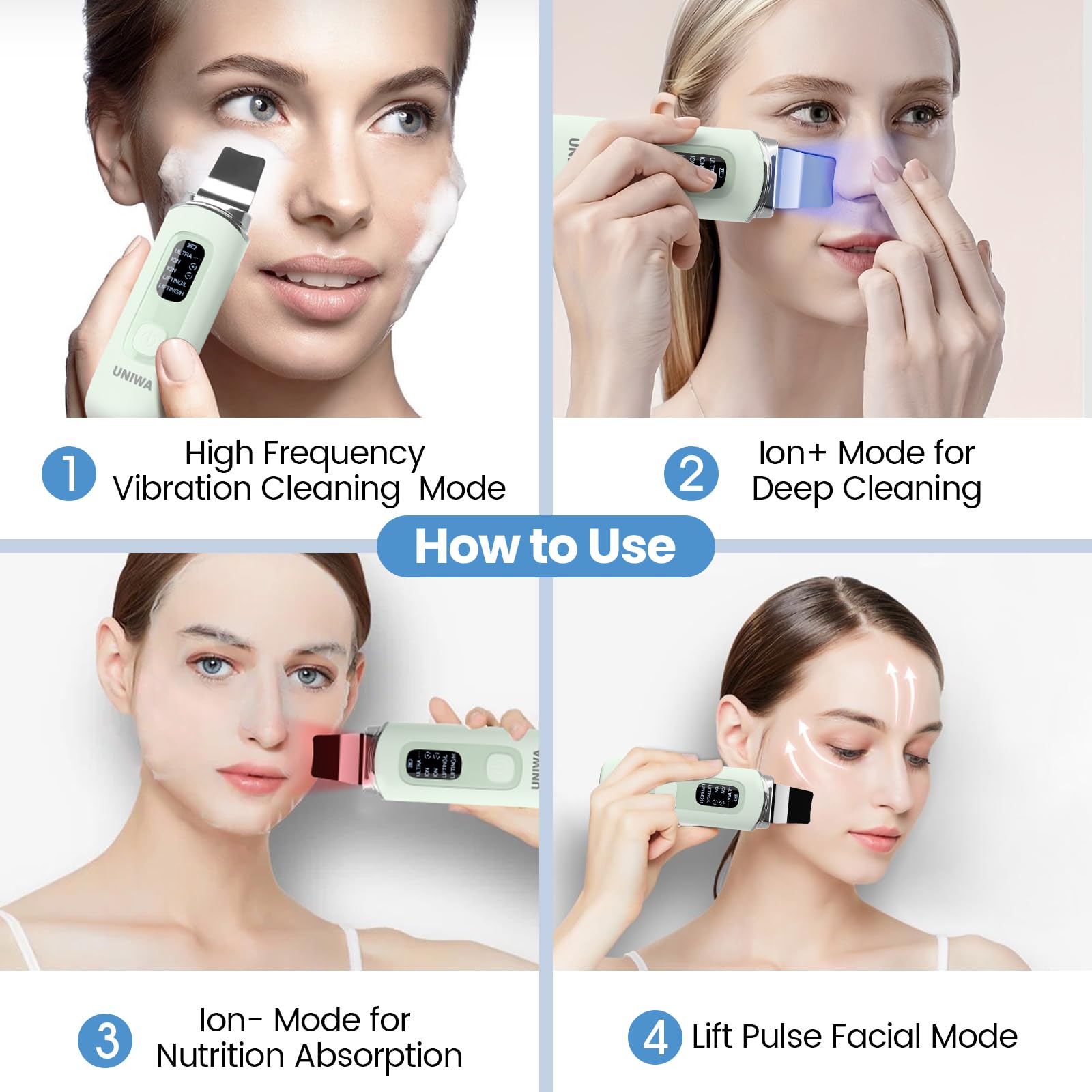 UNIWA Skin Scrubber cleanser-application demonstrates enhanced product absorption.