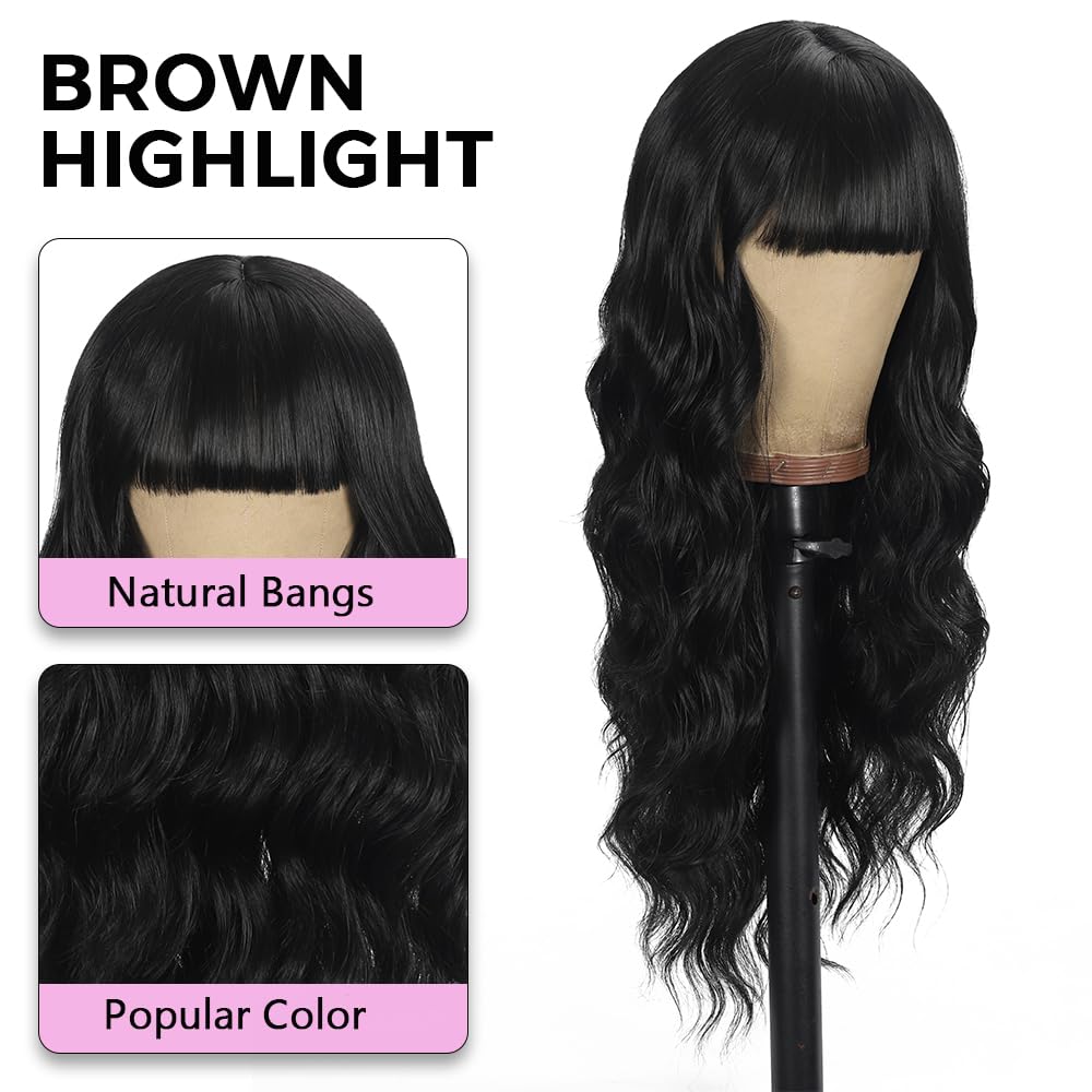 UNNYMGER long wavy wig with natural bangs provides versatile day-to-night looks