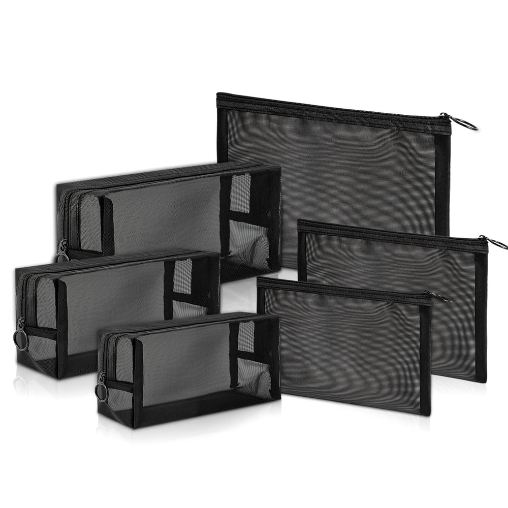 Unoutur mesh cosmetic bag six-piece set opened for easy travel storage