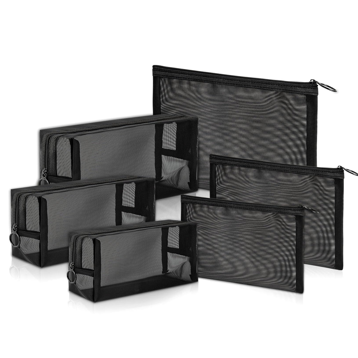 Unoutur mesh cosmetic bag six-piece set opened for easy travel storage