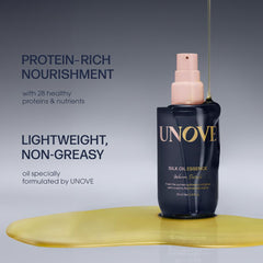 UNOVE Silk Oil Essence packaging-closeup highlights sleek design for on-the-go frizz control