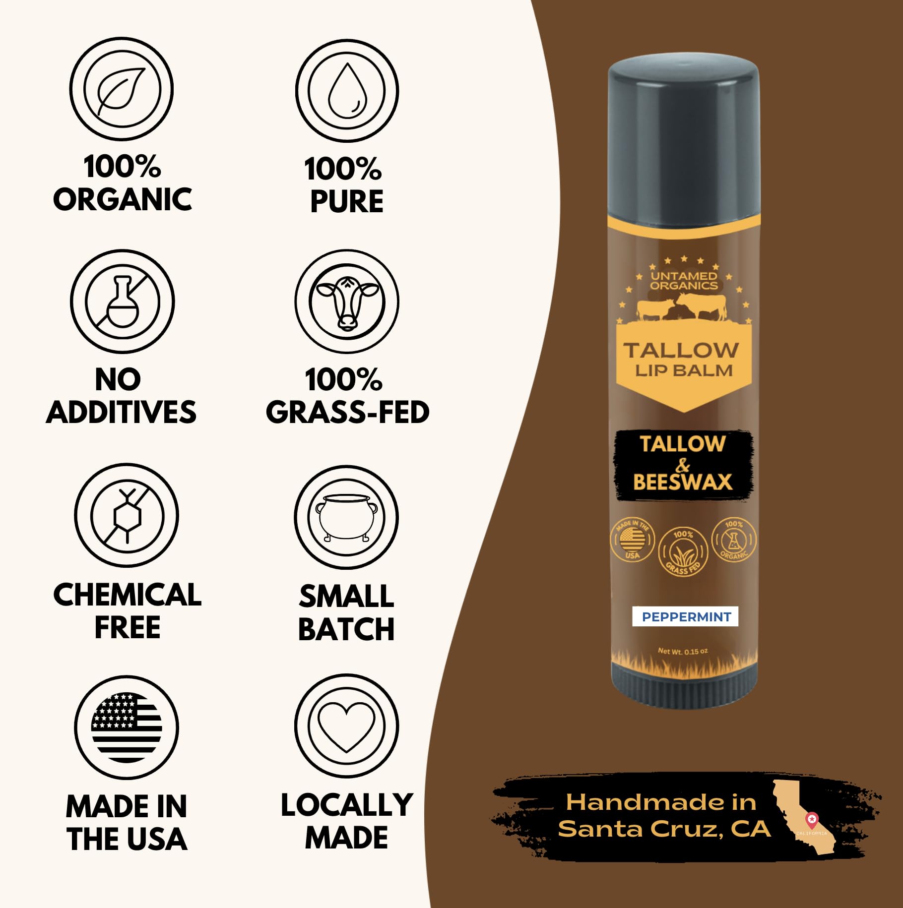 Untamed Organics bálsamo labial con cera de abejas, nutrición natural.