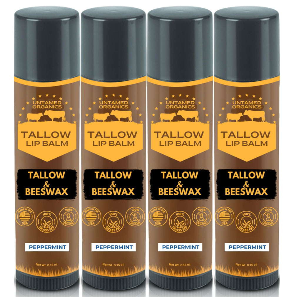 Untamed Organics Pure Tallow Lip Balm jar close-up showing hydration-ready texture