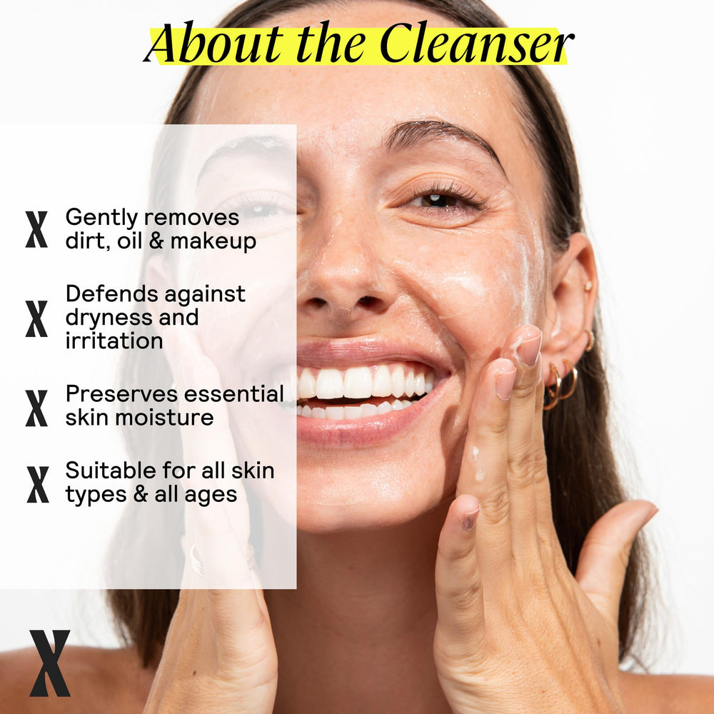 Untoxicated Face Wash fingertips demonstrate non-foaming, soap-free cleanse for daily use.