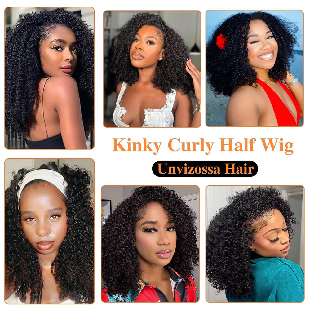 Unvizossa half wig 3-in-1 usage close-up shows versatile styling options.