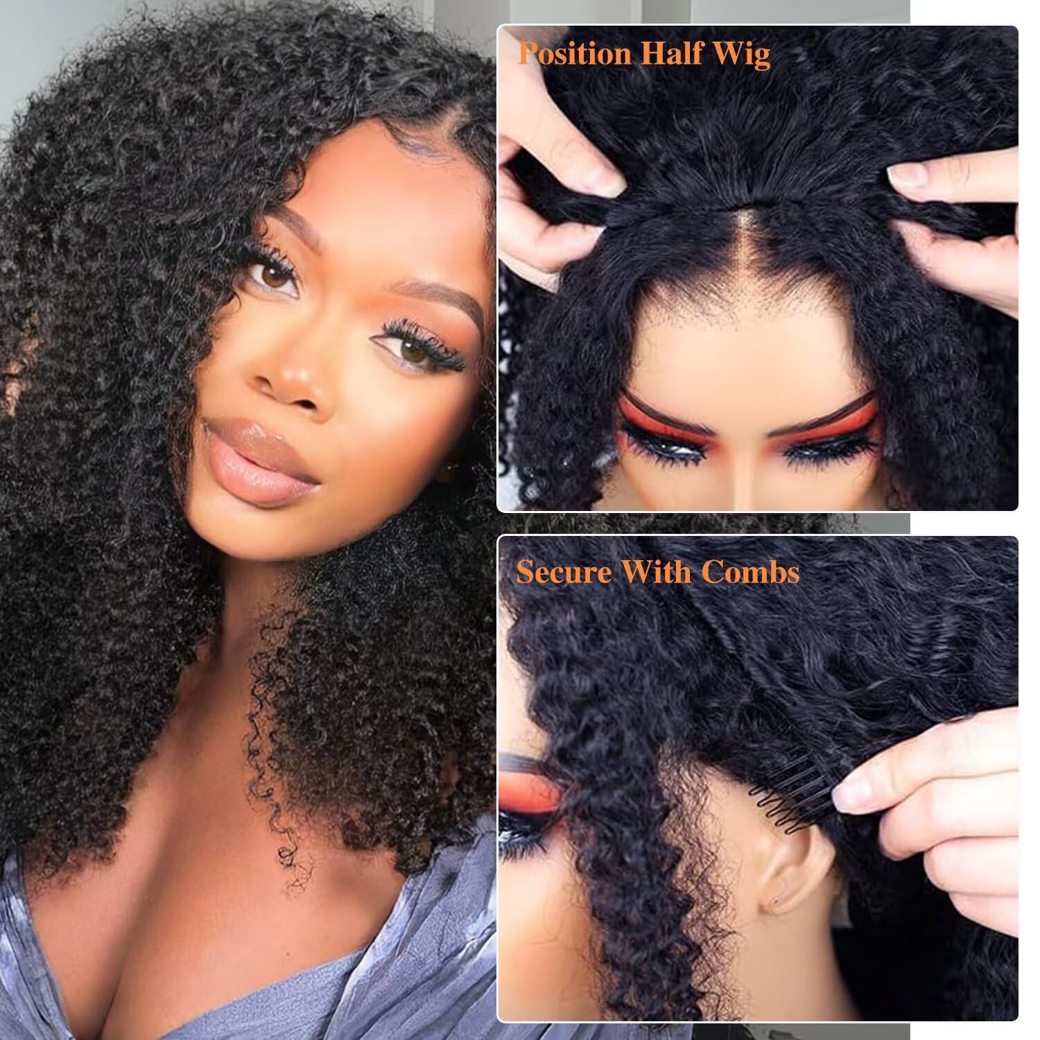 Unvizossa half wig close-up highlights invisible hairline and realistic texture.