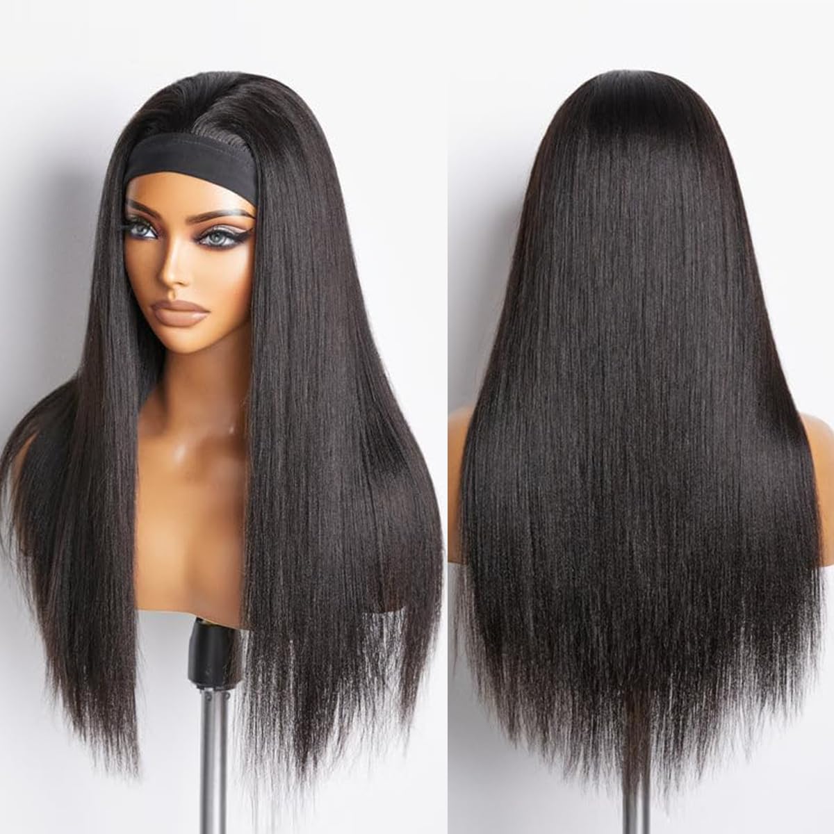 Unvizossa headband wig with four combs and adjustable strap for secure wear