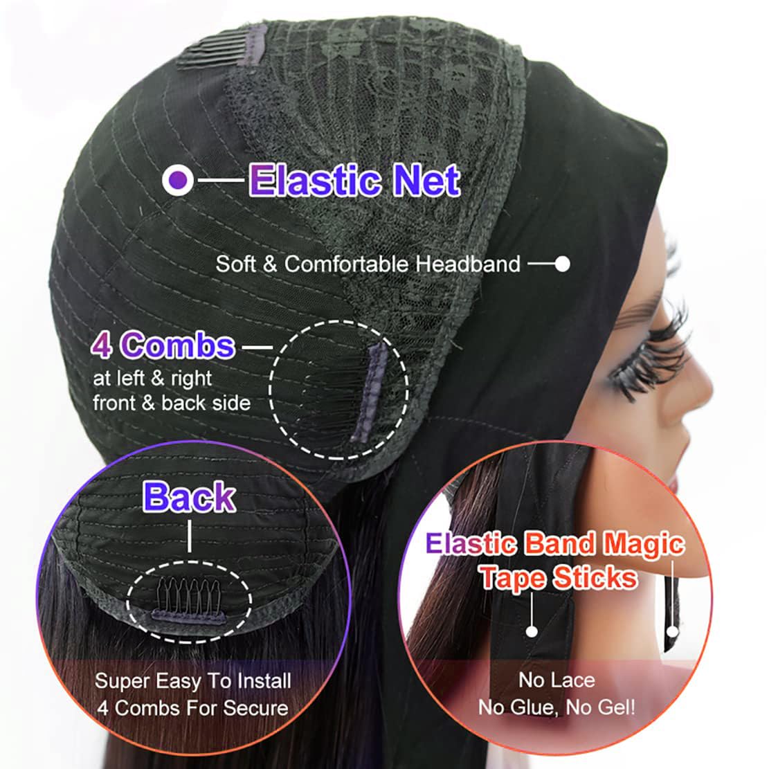 Unvizossa headband wig close-up showing glueless no-lace design