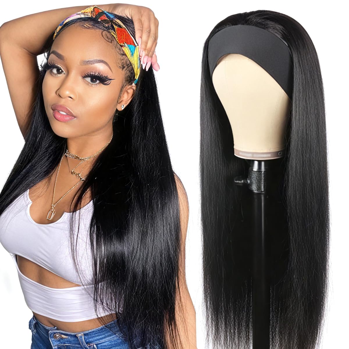 Unvizossa headband wig includes cap lashes and headband accessories