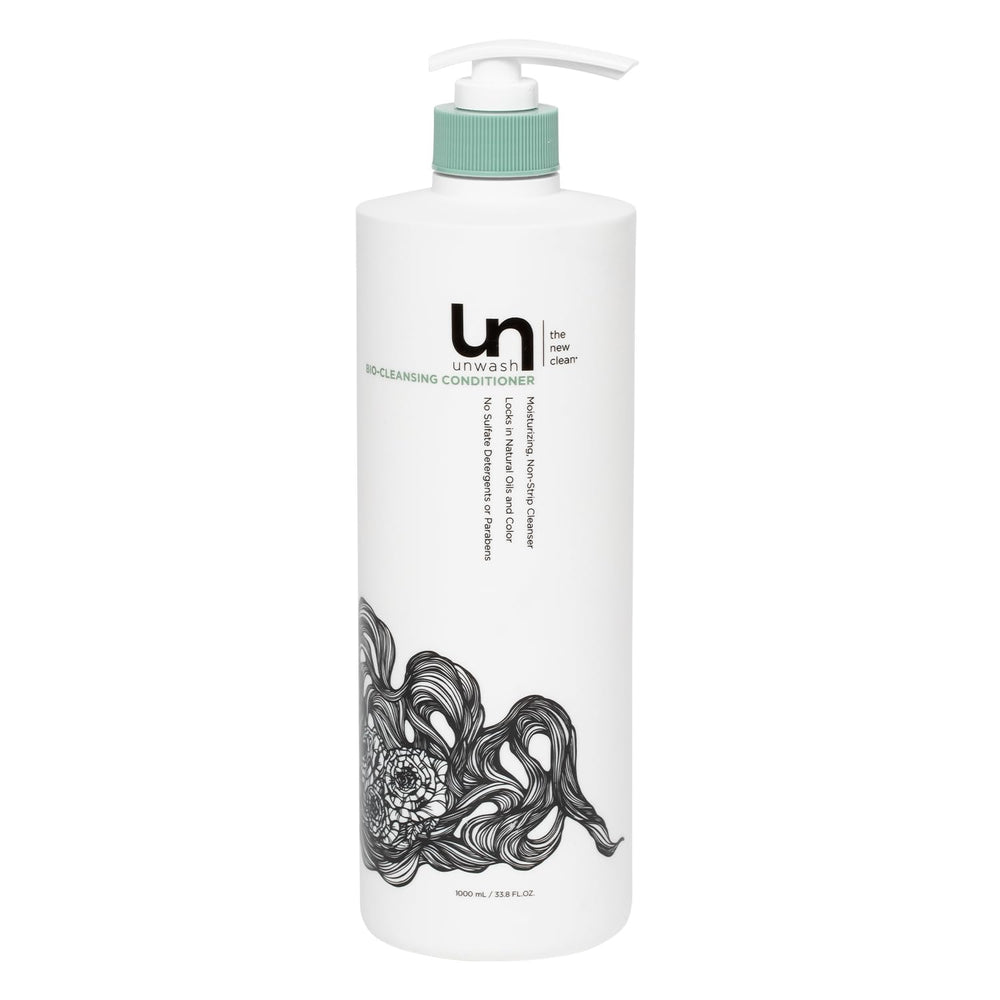 Unwash Bio-Cleansing Conditioner bottle closeup for ultra-moisture and gentle cleansing.