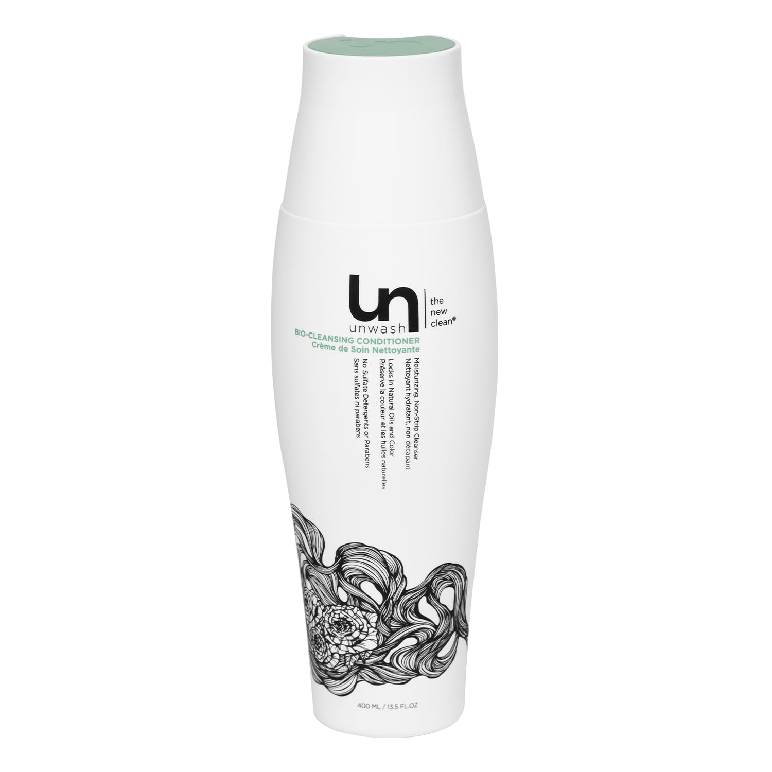 Unwash Bio-Cleansing Conditioner bottle front enhances hydrating 2-in-1 cleansing for curly hair.