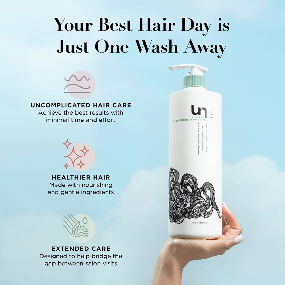 Unwash Bio-Cleansing Conditioner non-lather cream spreads evenly through strands.