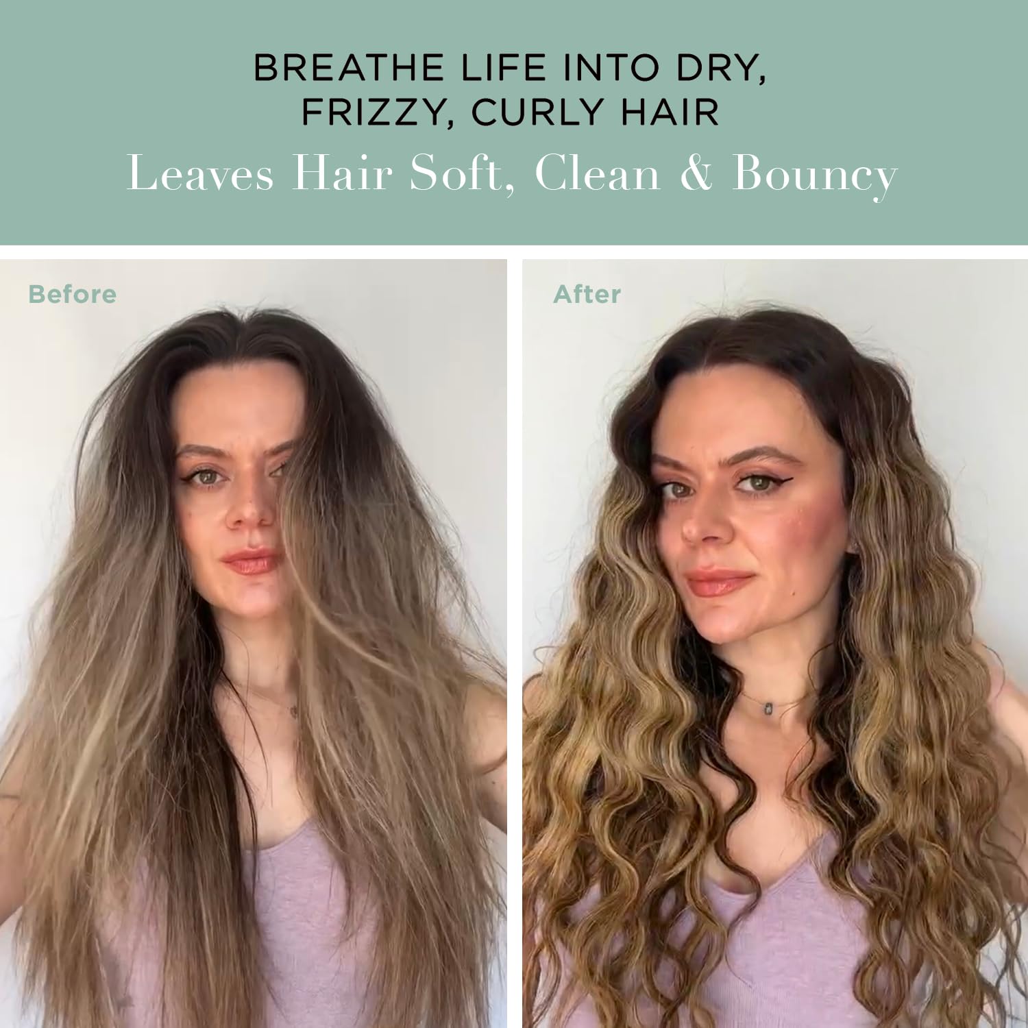 Unwash Bio-Cleansing Conditioner on wet hair during application illustrating non-lather cleansing.