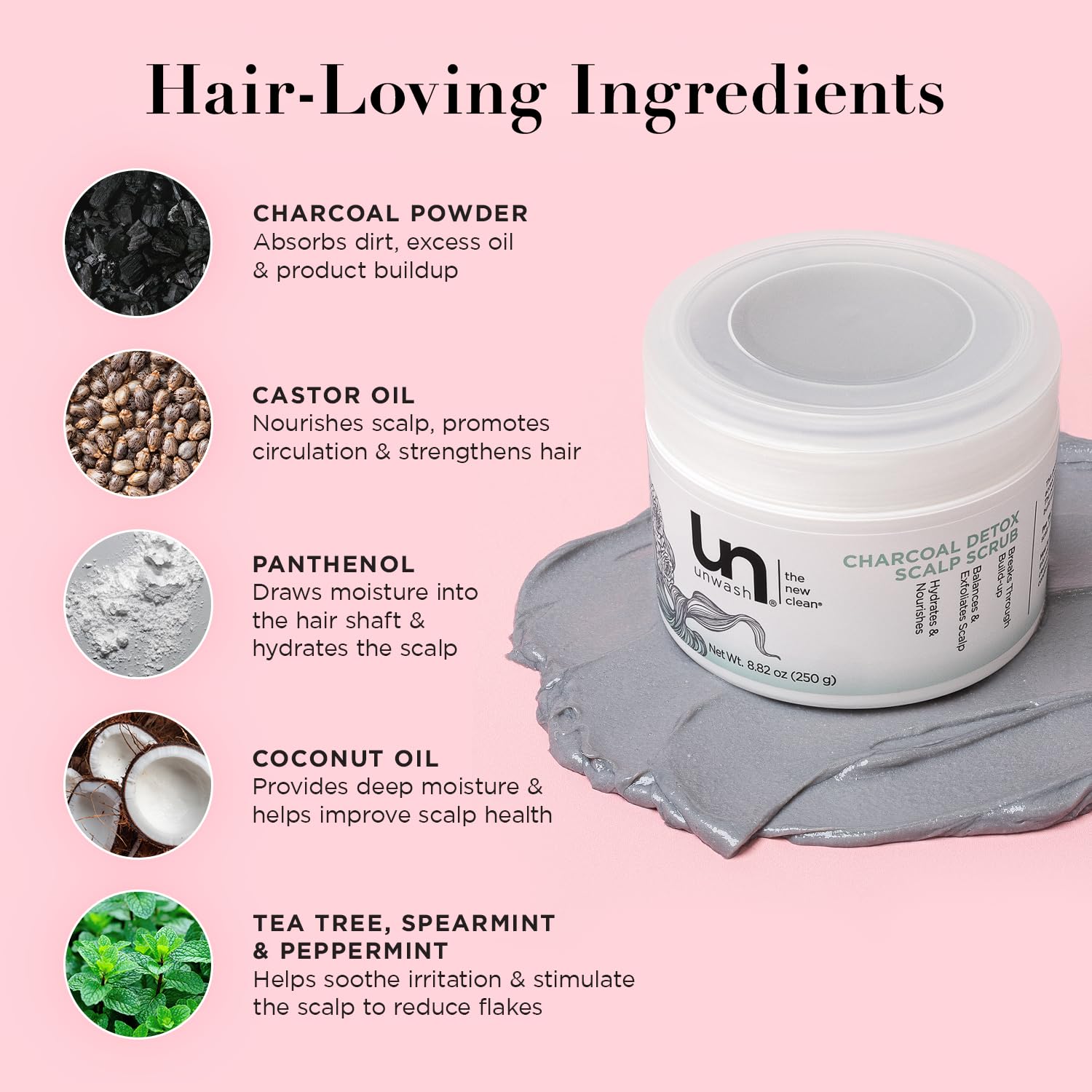Unwash Charcoal Detox Scalp Scrub application scene with cooling massage on scalp.