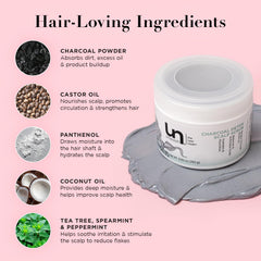 Unwash Charcoal Detox Scalp Scrub application scene with cooling massage on scalp.