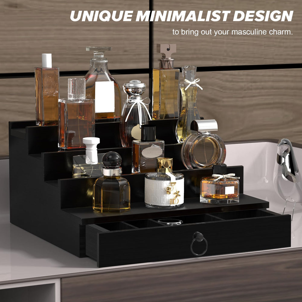 Upcessory Cologne Organizer in room setup demonstrating space-saving elegance