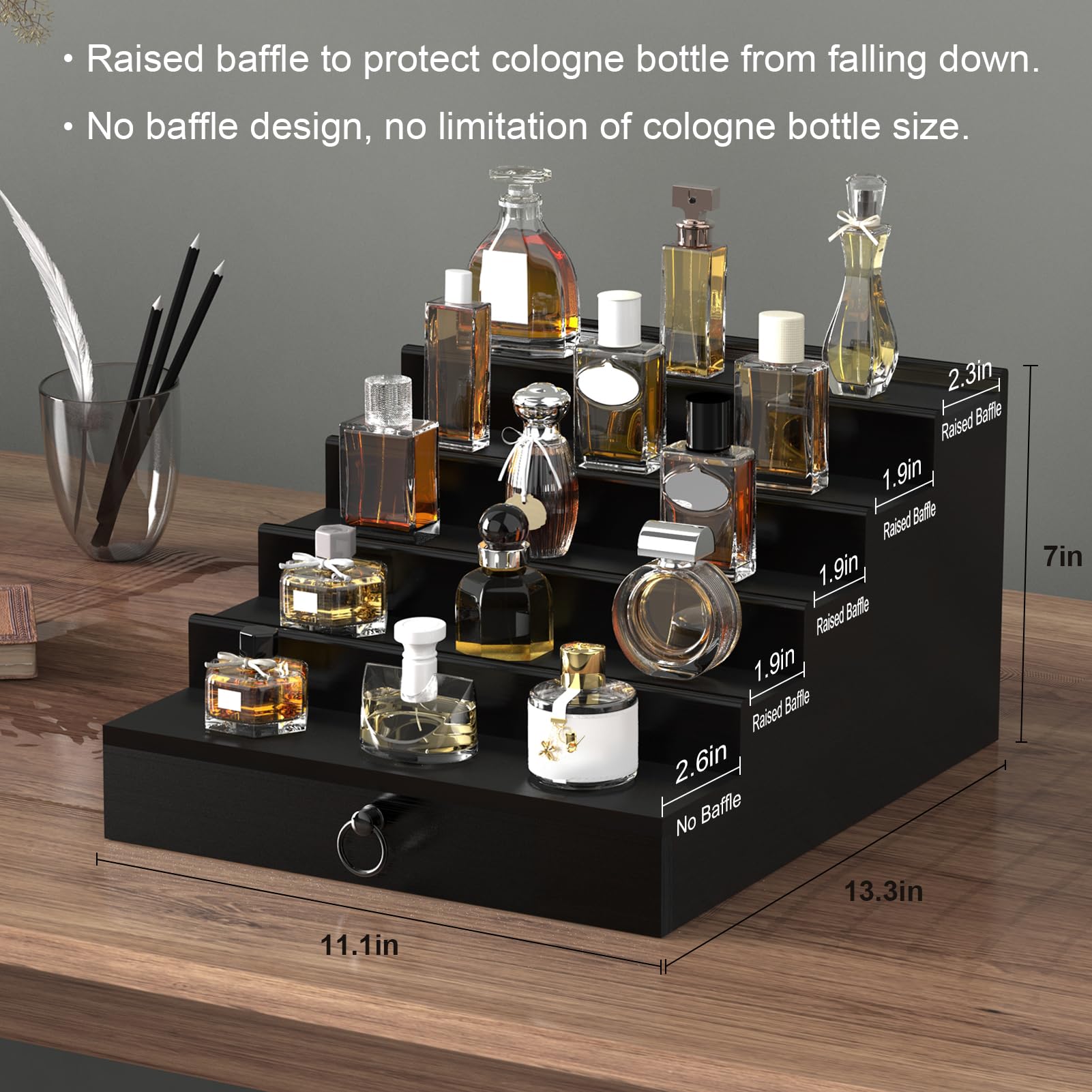 Upcessory Cologne Organizer magnetic lid keeps items neatly concealed.