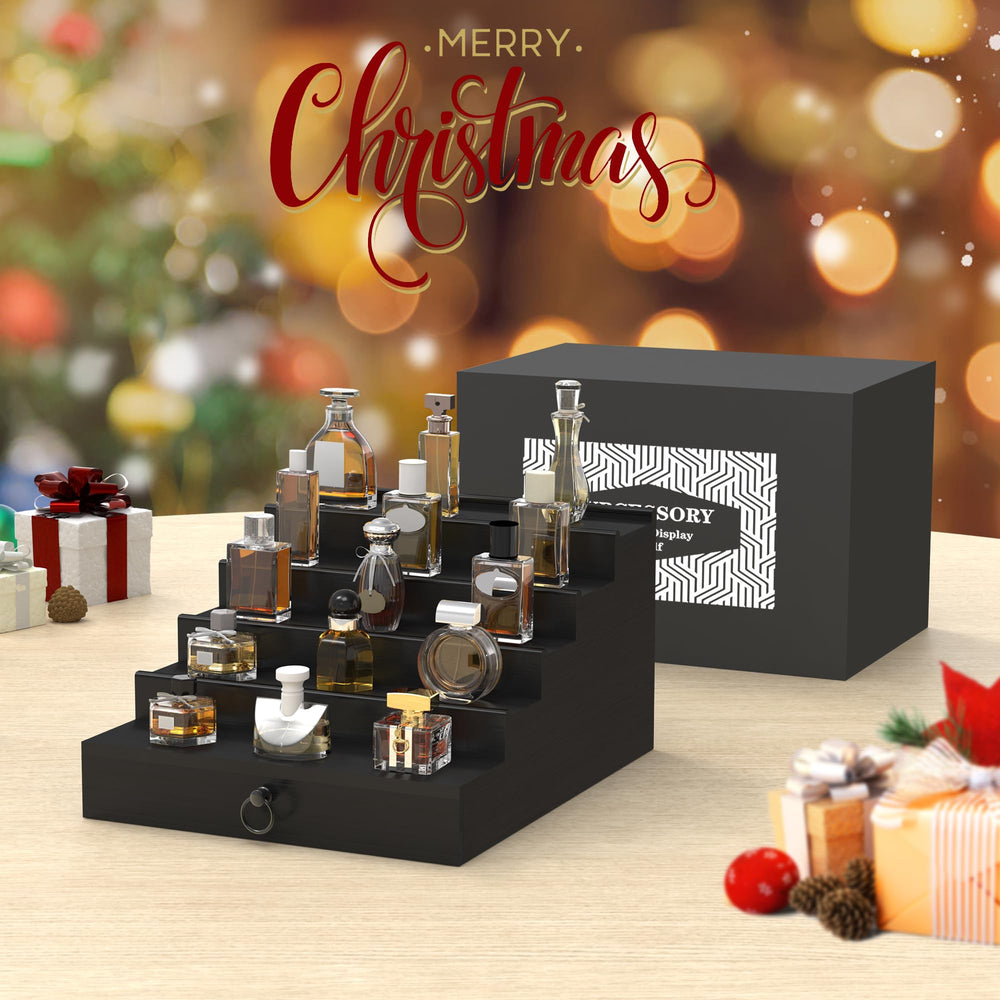 Upcessory Cologne Organizer with Drawer highlights hidden storage for valuables.