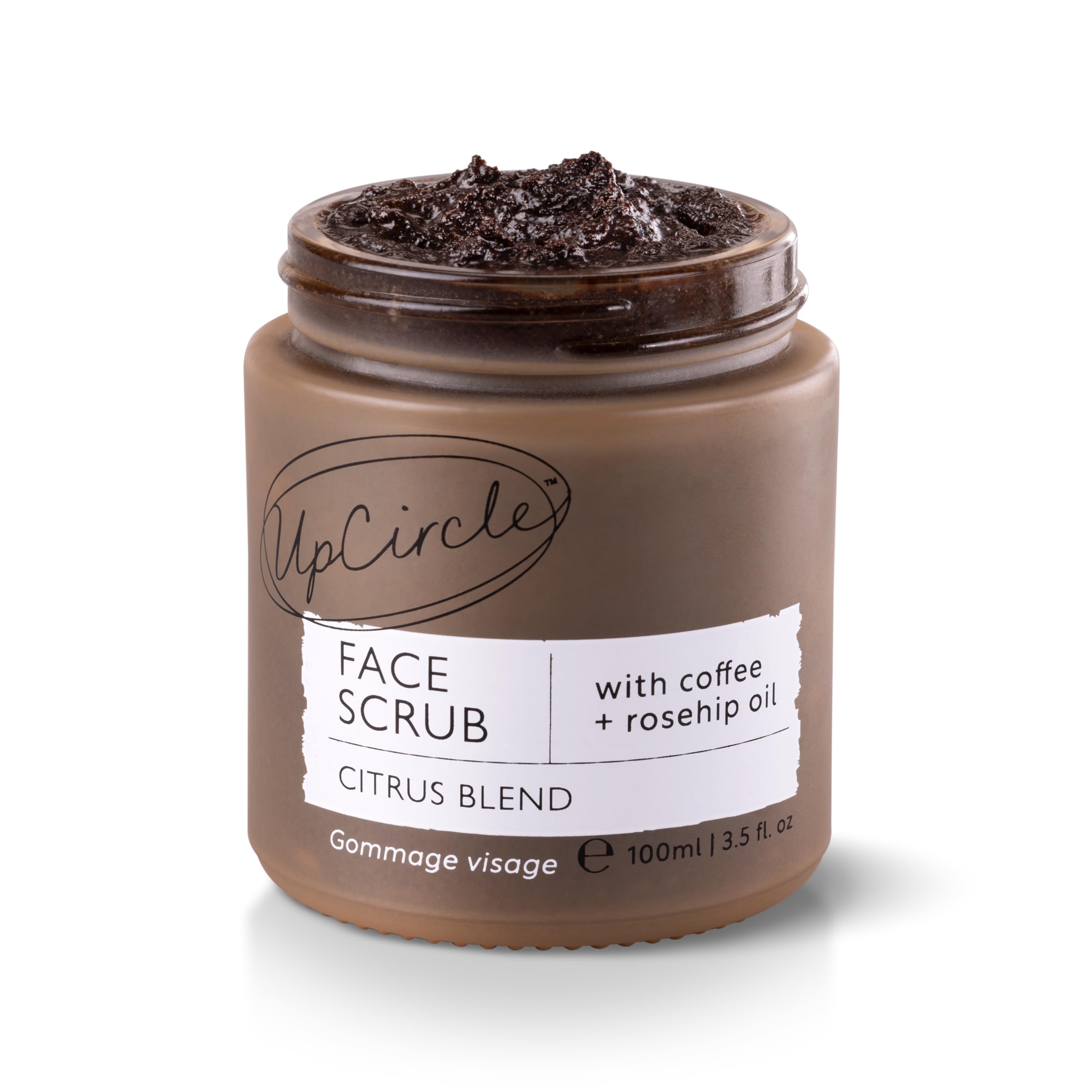 UPCIRCLE Coffee Face Scrub Citrus bottle showcasing the vibrant citrus aroma.