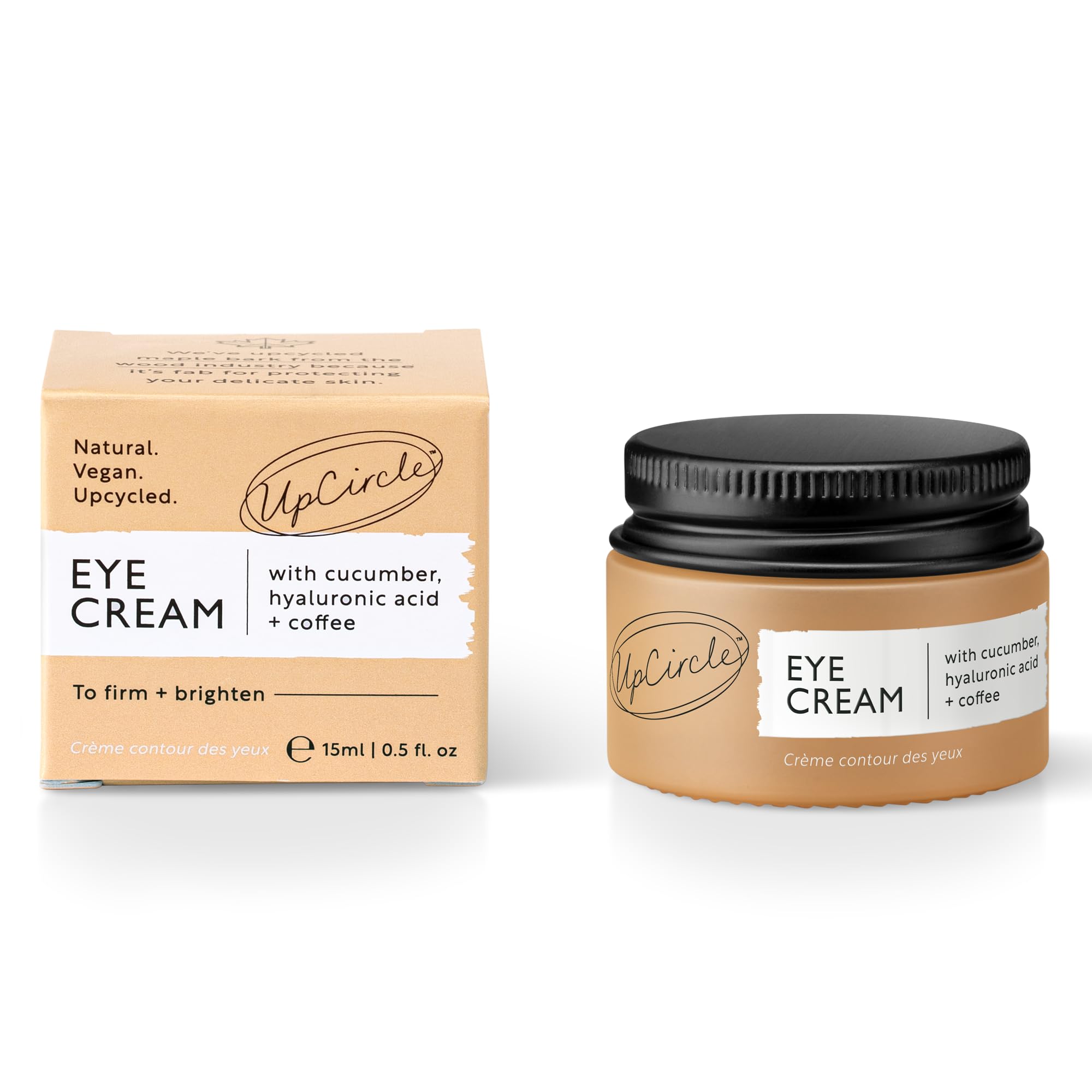 UPCIRCLE Eye Cream dark circles closeup shows caffeine for refreshed appearance.
