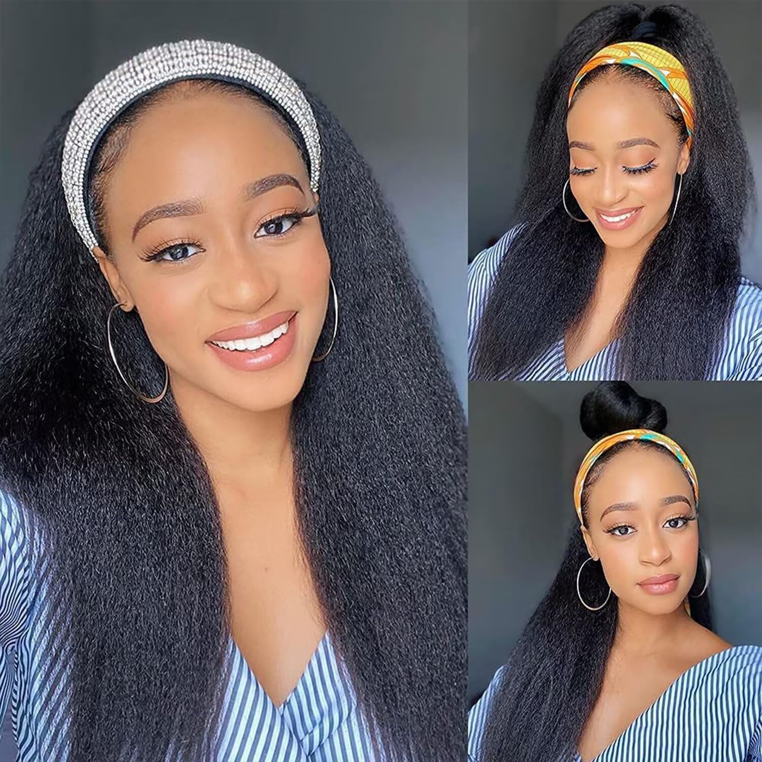 UPIGUILK headband wig 20 inch yaki straight shows sleek everyday elegance.