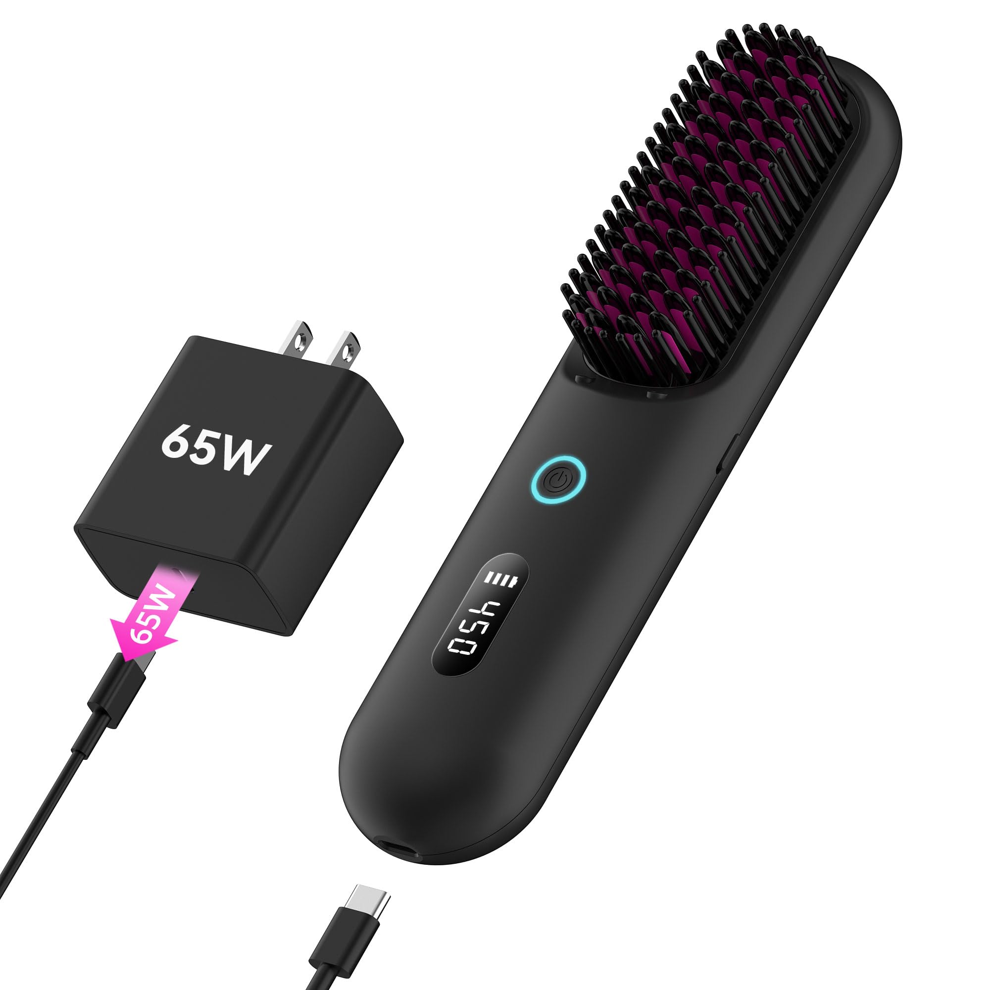 UPoetry cordless hair straightener brush in action for salon-worthy styling on the go.