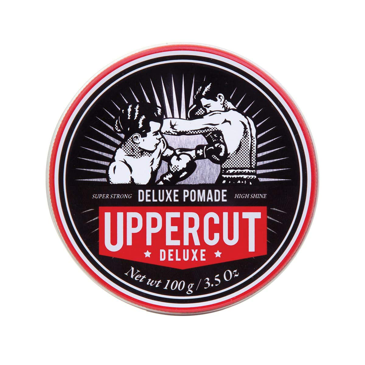 Uppercut Deluxe hair pomade bottle demonstrates strong hold for pompadours