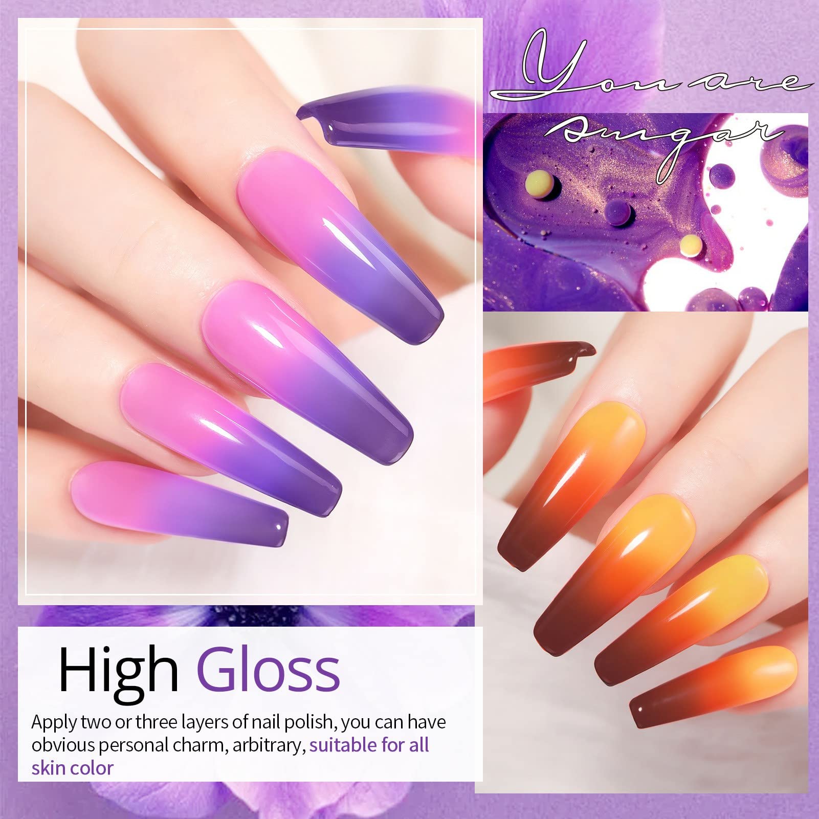 UR SUGAR temperature-shift nail polish swatches show color changes with warmth for on-trend looks.