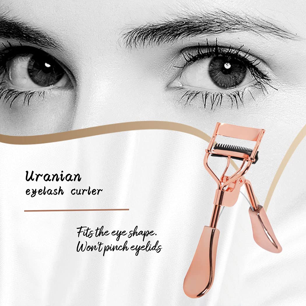 Uranian Beauty Eyelash Curler Comb in makeup bag for daily use on the go.