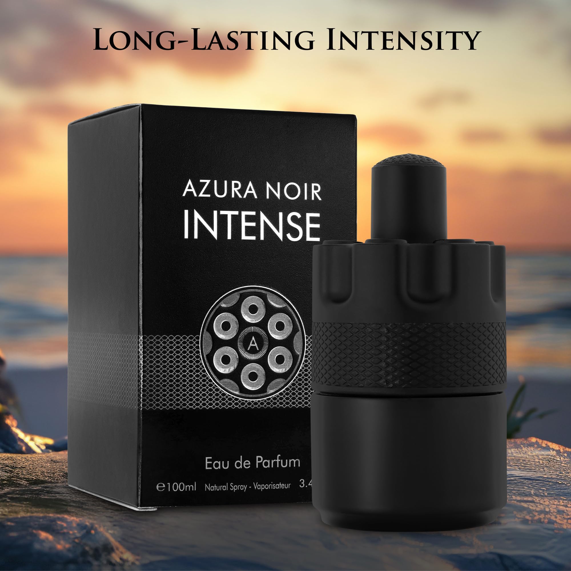 Azura Noir Intense amberwood base close-up emphasizes warm, lasting impression.