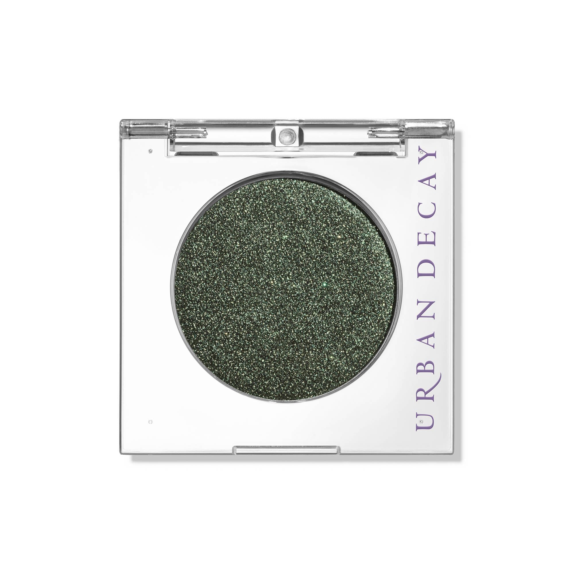 Urban Decay 24/7 Eyeshadow Psych warm-green metallic swatch highlights vibrant color with longwear potential.