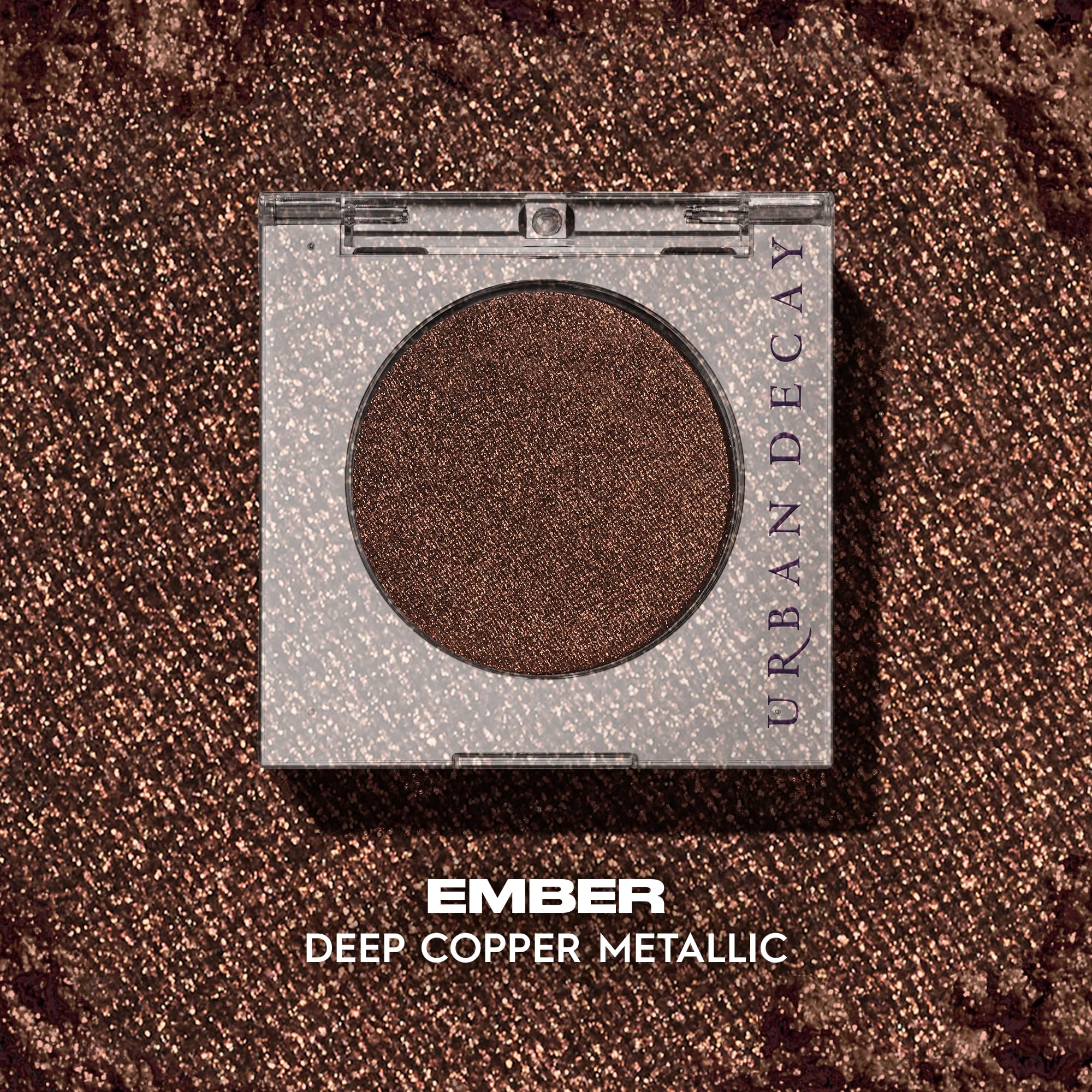 Urban Decay 24/7 Eyeshadow Ember metallic finish demonstrates long-wearing shimmer.