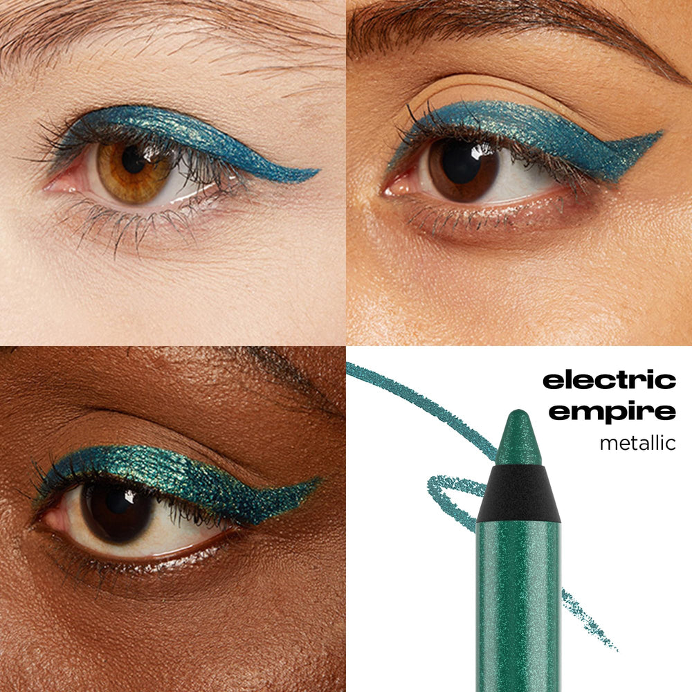Urban Decay 24/7 Glide-On Electric Empire pencil close-up demonstrates smooth no-tug glide.