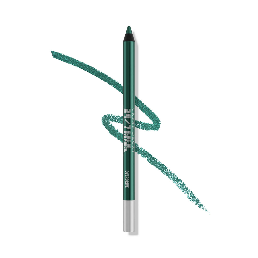 Urban Decay 24/7 Glide-On Overdrive deep green metallic pencil swatch for all-day color.