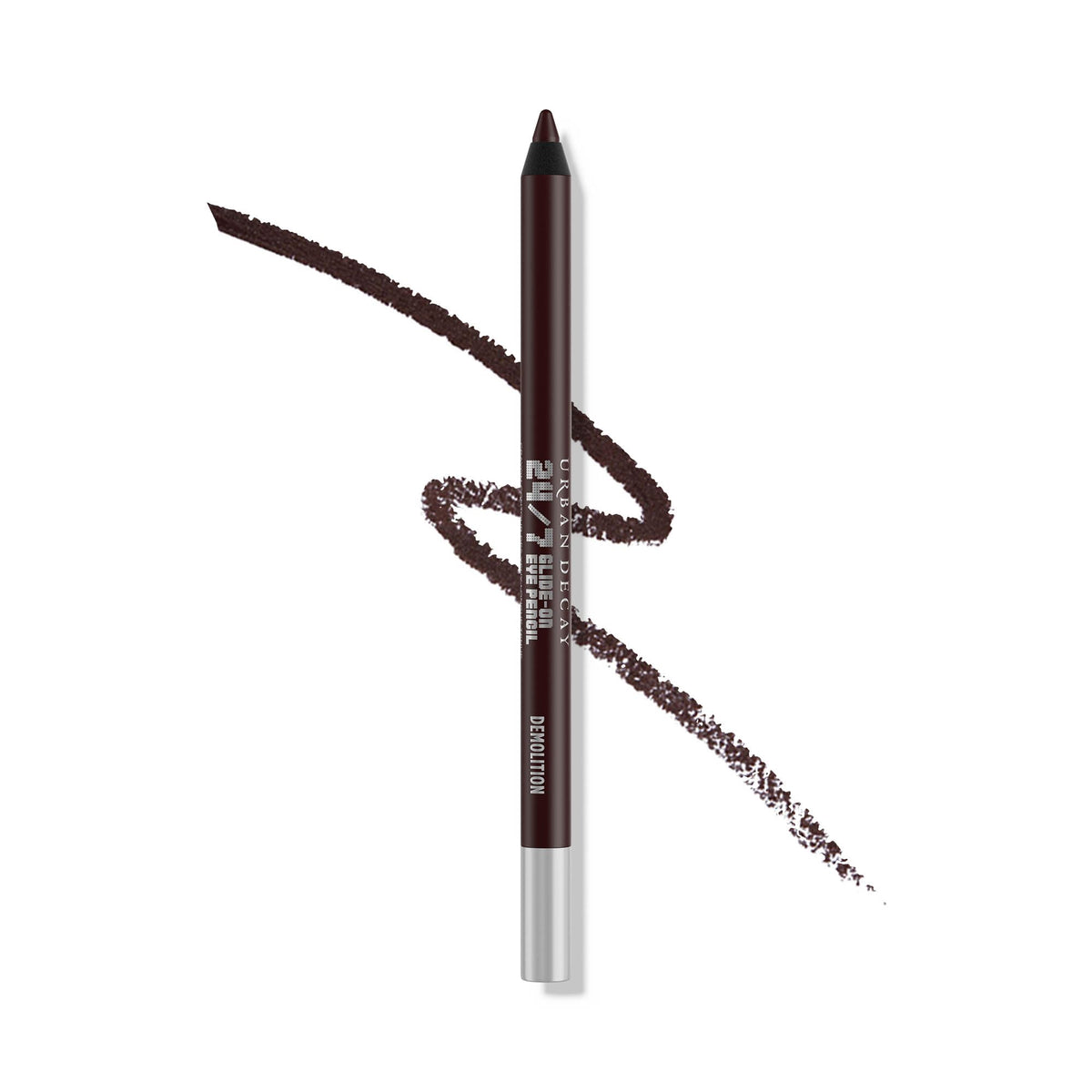 URBAN DECAY 24/7 Glide-On Demolition swatches reveal rich matte brown pigment with lasting color.