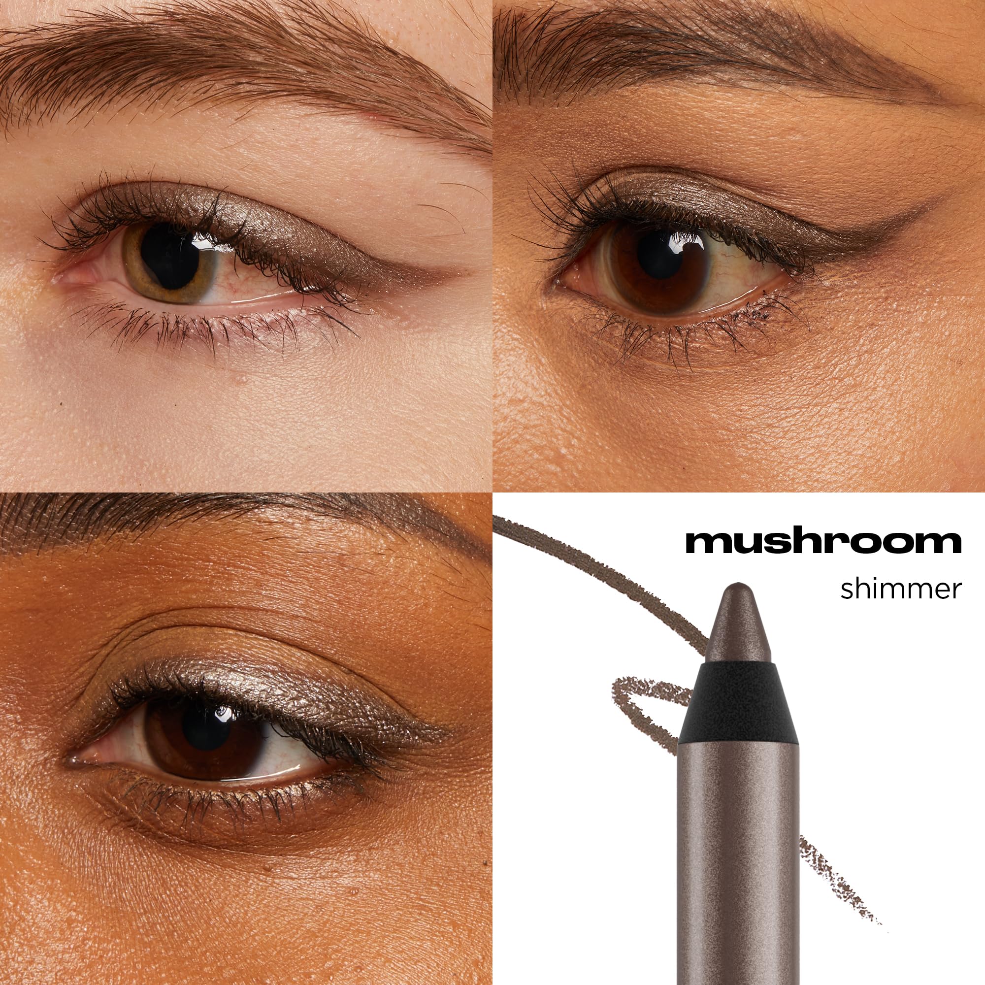 URBAN DECAY 24/7 Mushroom swatch demonstrates creamy glide for precise lines.