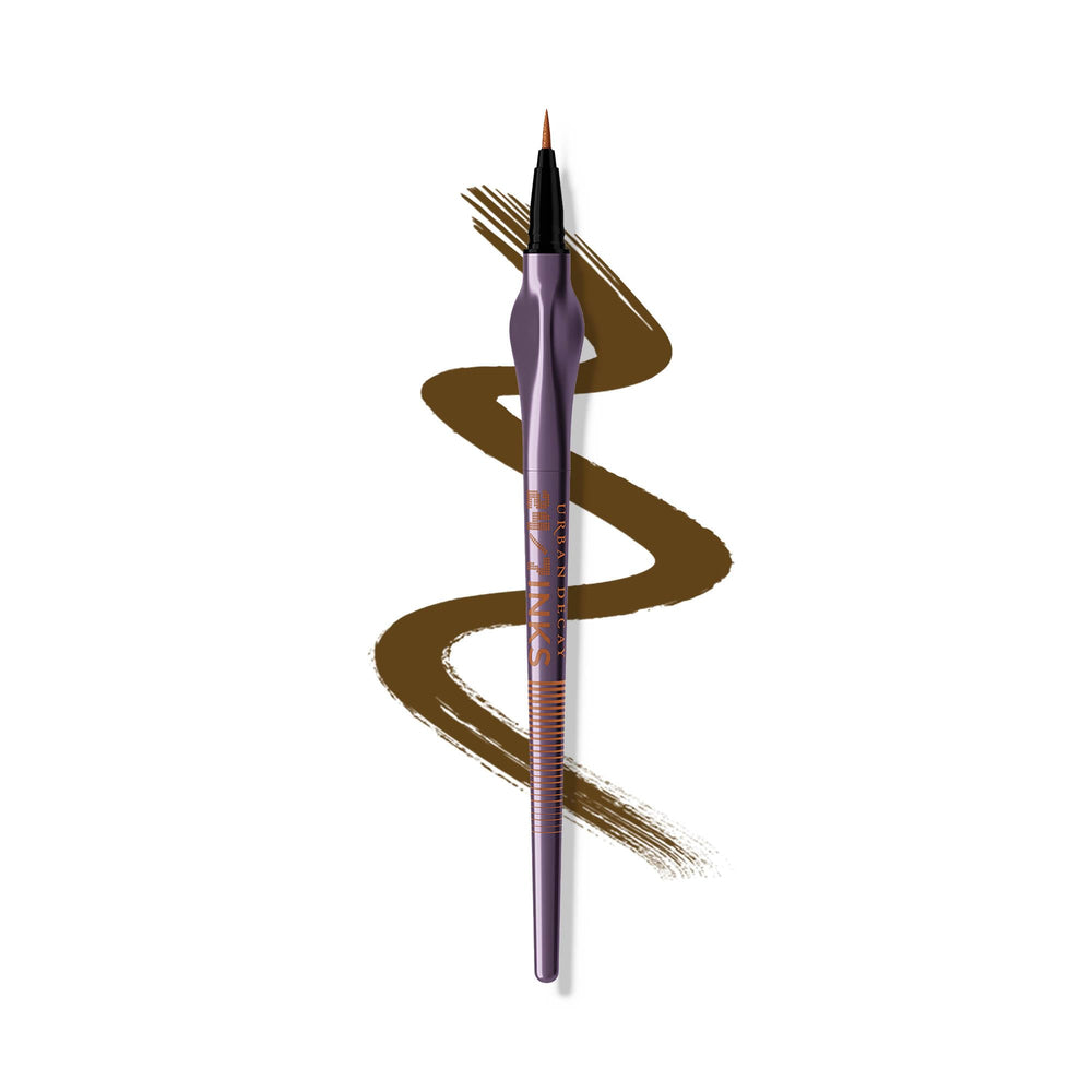 Urban Decay 24/7 Inks Whiskey swatch shows matte dark brown for precise definition.