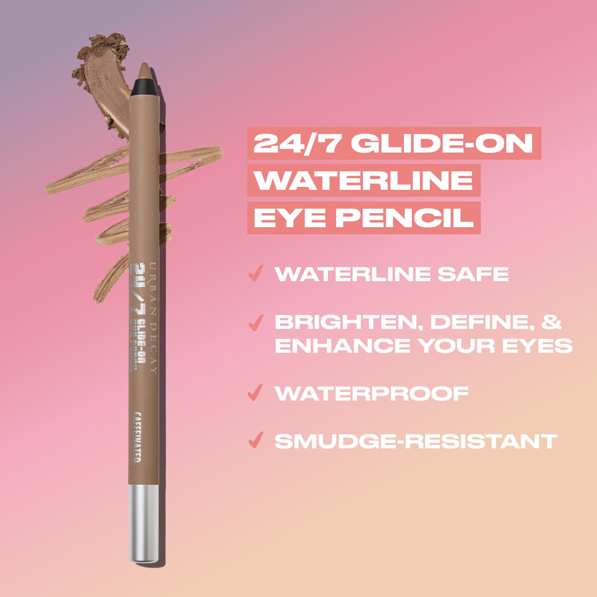 Urban Decay 24/7 Waterline Eyeliner Cool Coyote swatch reveals precise charcoal-gray payoff.