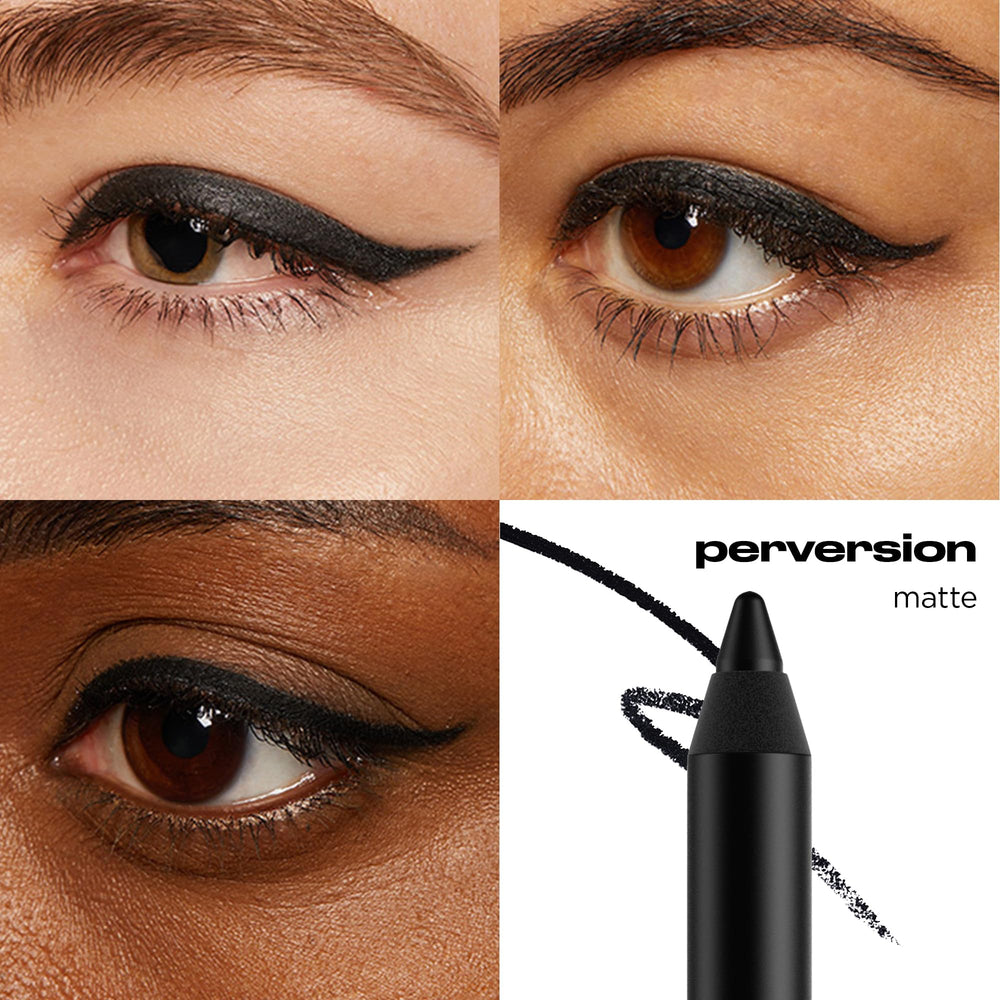 Urban Decay Perversion eyeliner creates crisp cat-eye with waterproof, smudge-proof finish throughout the day.